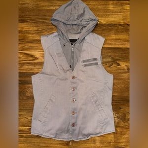 GUESS Men’s Gray Vest Zip Up Button Up Hoodie Size S